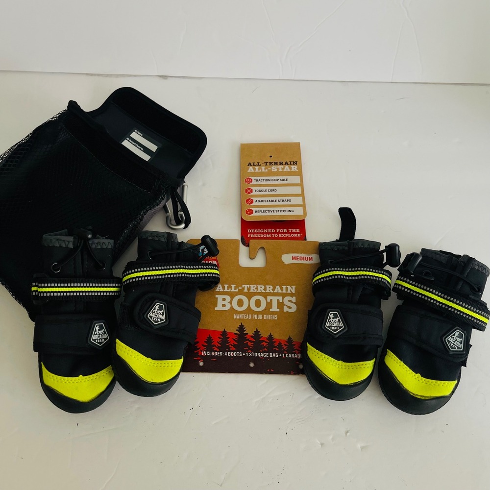 Arcadia Trail All-Terrain All-Star Dog Boots Medium Black Neon Yellow 4pk